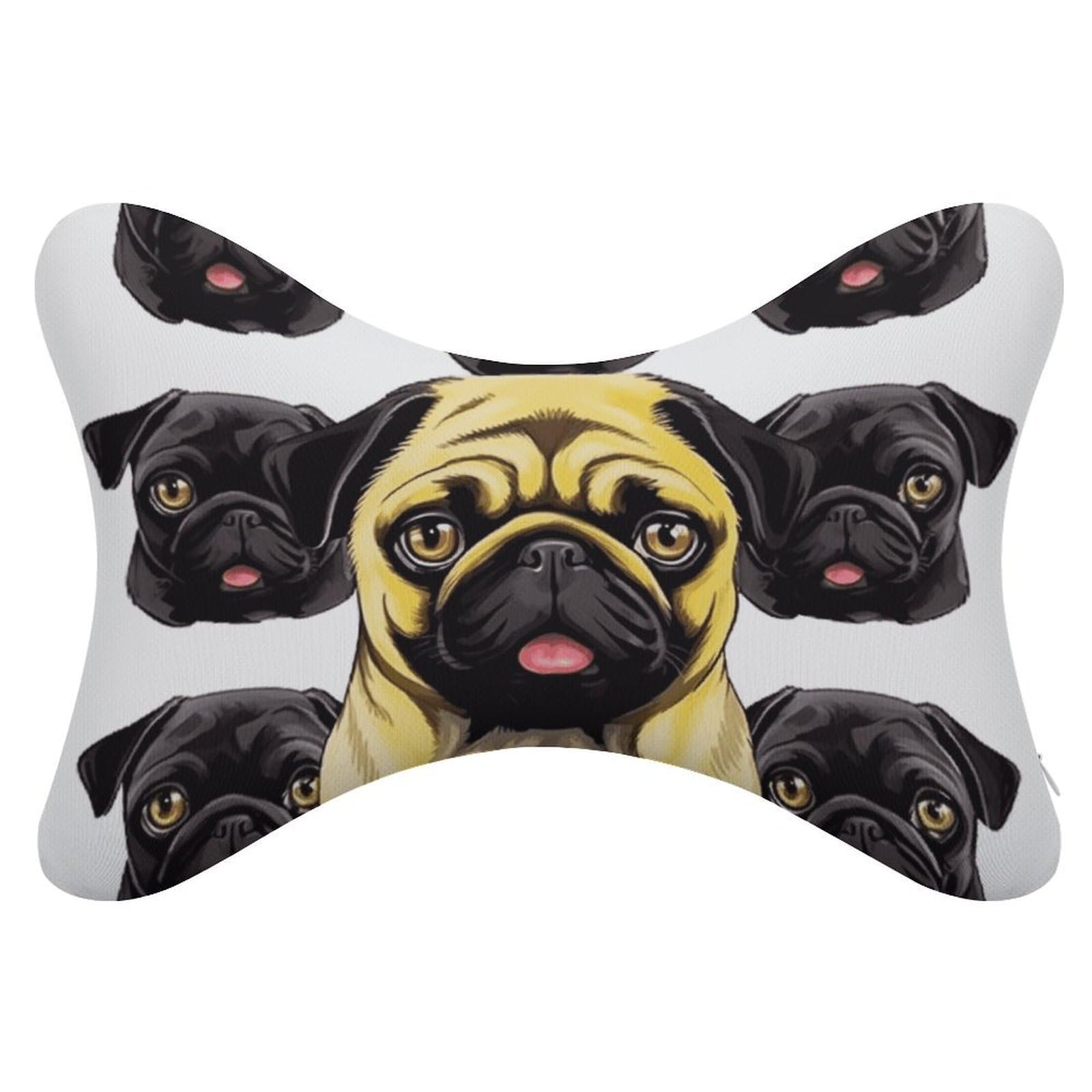FekiLoot Black Yellow Pug Car Headrest Set of 2,Softness Memory Foam Car Neck Pillow with Breathable Removable Cover Car Neck Support Pillow Ergonomic for Driving, Office