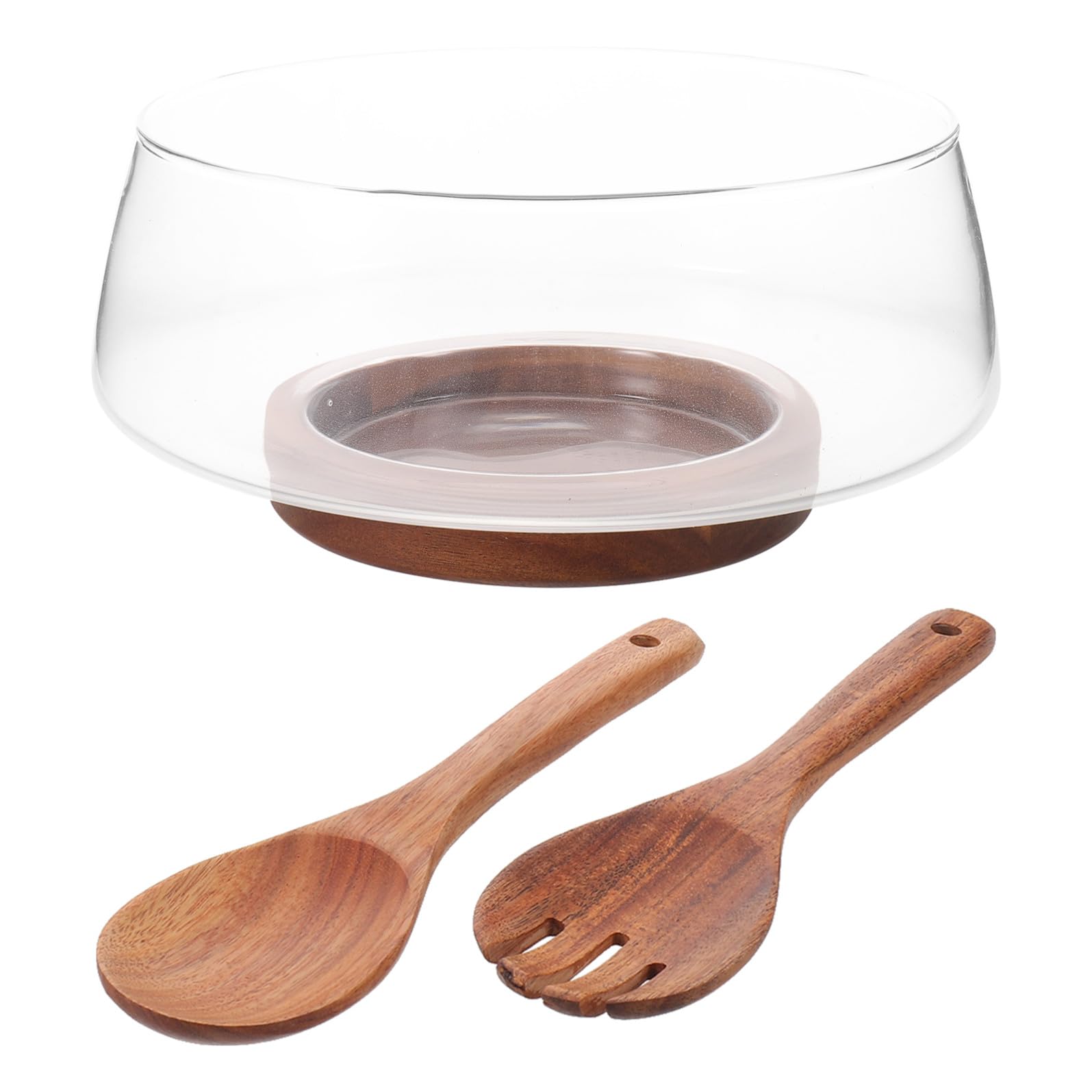 Ensaladera Redonda de Vidrio con Base de Madera para Servir Ensaladas Refrescantes en Verano con Protección contra Condensación y Diseño Simple
