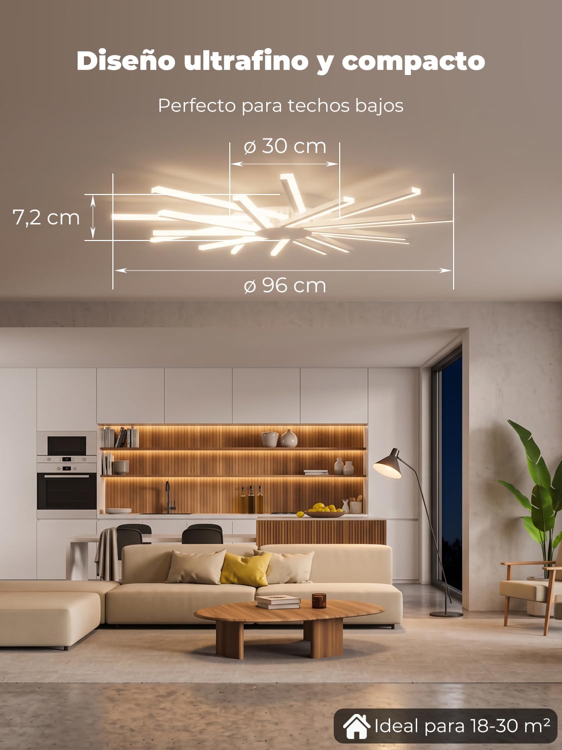 Φ96cm Lámparas de Techo Salón, Ceiling Light Grande Moderna, Plafones de Techo con 18 Luz, Regulable, Luz de Techo con Mando a Distancia, Función de Memoria, Blanco