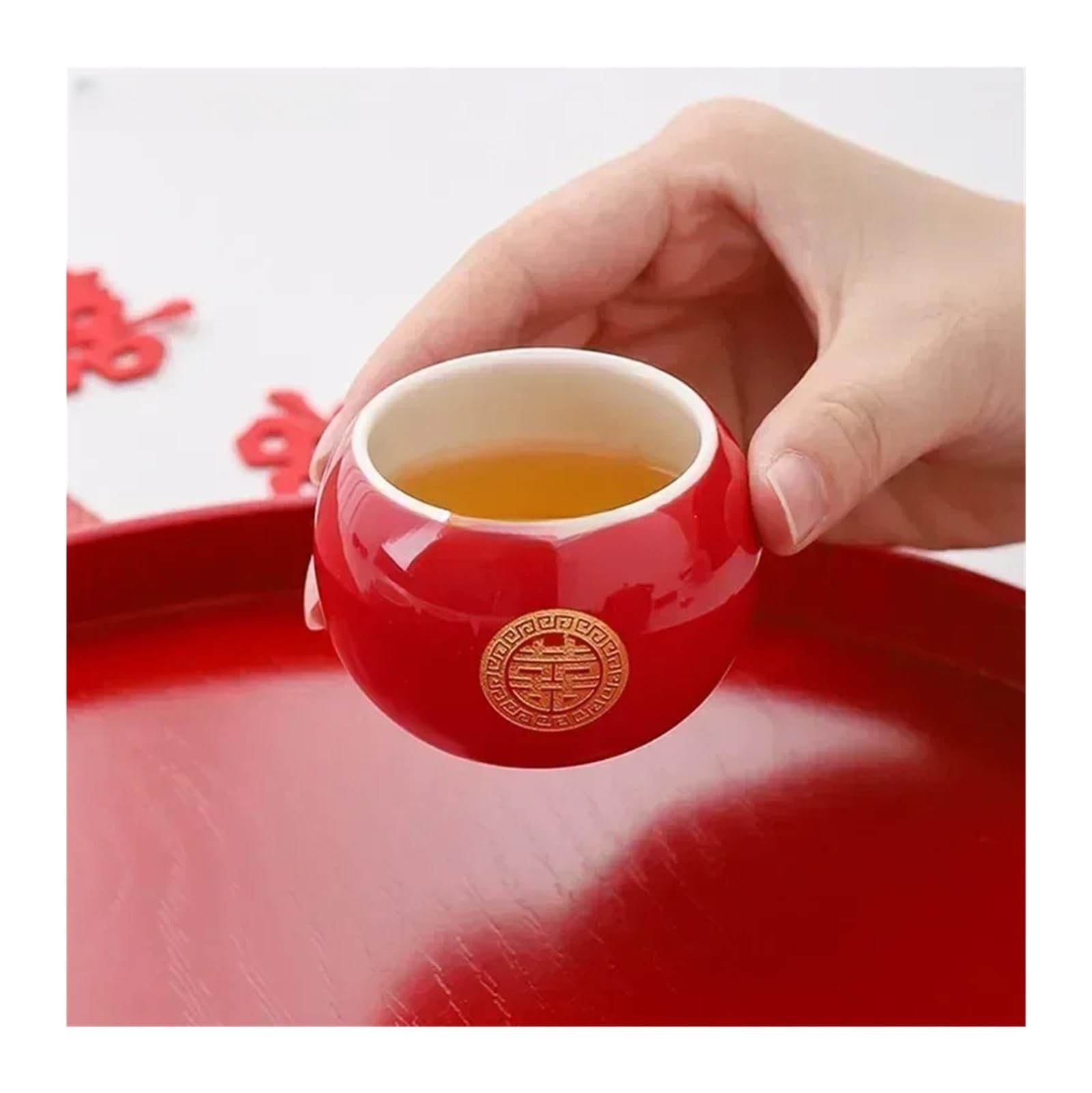 Juego De Té De Cerámica Roja, Juego De Té Chino For Bodas, Tetera Hecha A Mano, Juego De Tazas De Té De Porcelana For El Hogar, Personalizado Y Especial.(D3-6pcs)