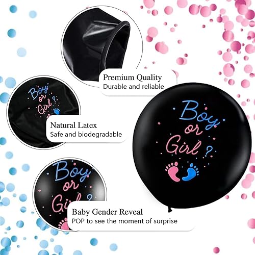 Miniatura 3 de Globo de revelación de género – Globos de bebé de 36 pulgadas con confeti en forma de corazón rosa y azul, suministros de decoración para fiesta de