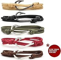 Vista 5 de CRAFTMEMORE Pulsera con colgante de gancho de pescado, hecha con cordón militar 550, pulsera ajustable y tobillera