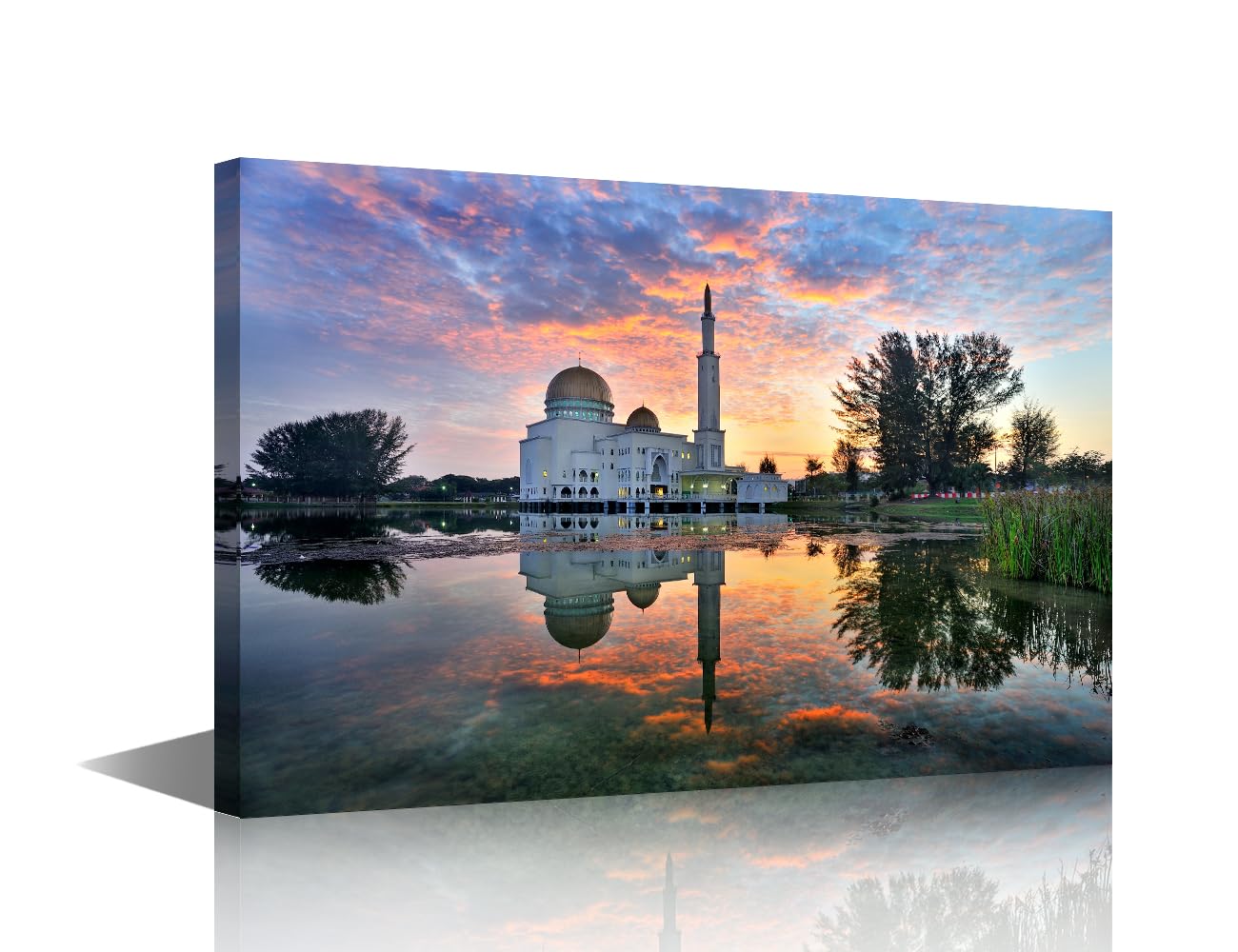 Mosque Wall Art Muslim Mosque Poster Prints on Canvas 1 Pieces As Salam Mosque Malaysia Canvas Wall Decor Home Decoration for Living Room Office Bedroom Framed Ready to Hang 18x12 in