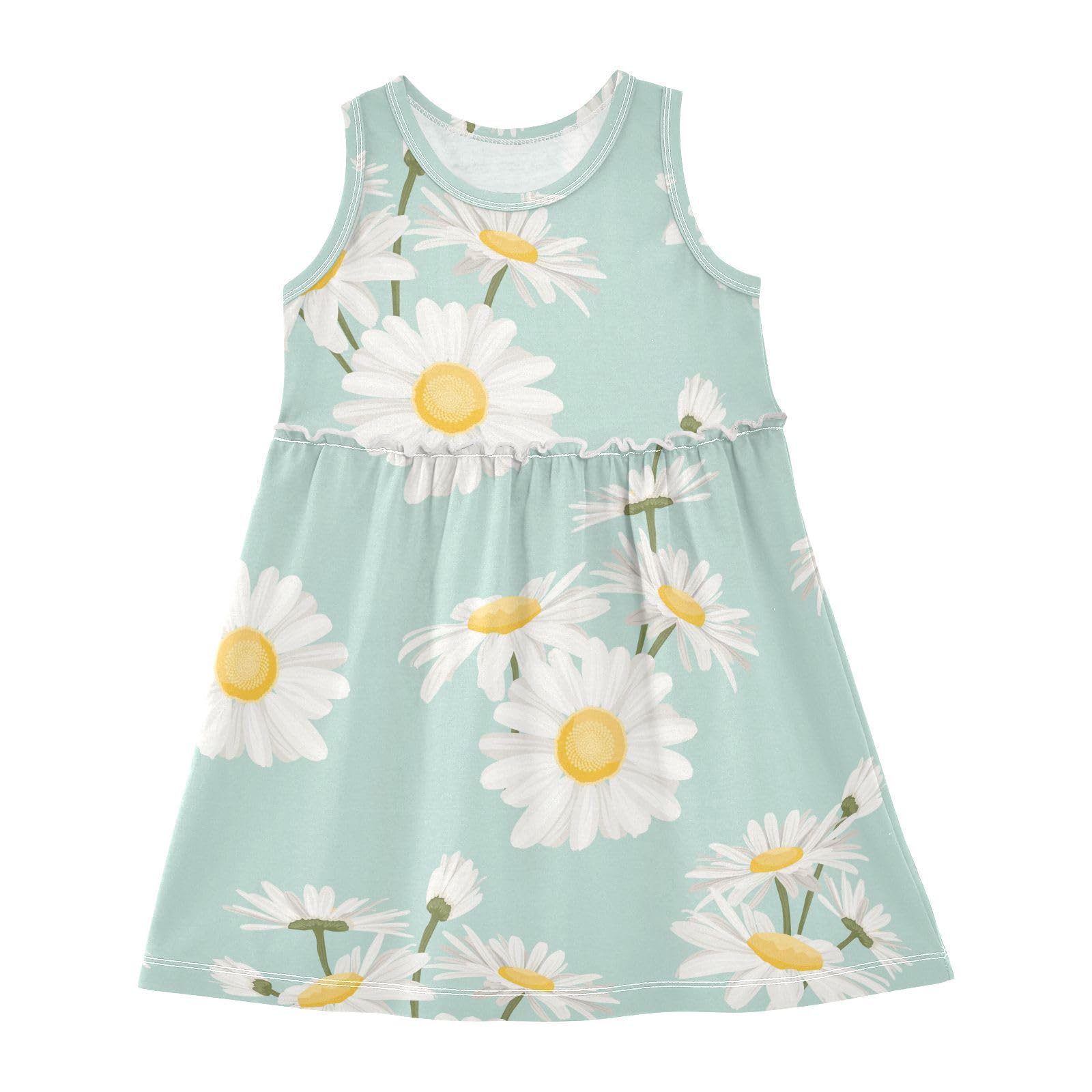 HMZXZ Vestidos de niña verano flor margaritas sin mangas vestido de verano vestido casual de algodón para 2-8 años primavera flores