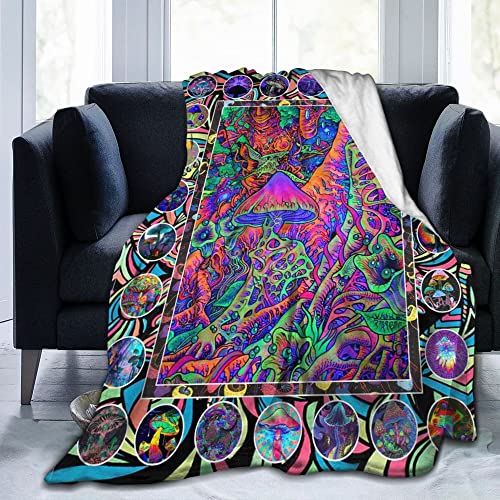 Blanket Psychedelic Mushrooms Print Throw Soft Warmth Flannel Lightweight Cozy Baby Blankets Psychedelic Mushrooms Throw Blanket Psychedelic Mushrooms Bedding Decor For Sofa Couch Chair Bedroom80 X60 #TOP5