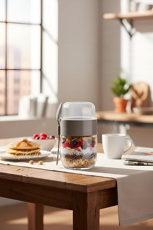 Cam Kaşık Ve Çatallı Hazırla Ve Çık Diyet Ve Yoğurt Kabı Yemek Saklama Kabı 625 Ml Kahverengi, 7480000717855