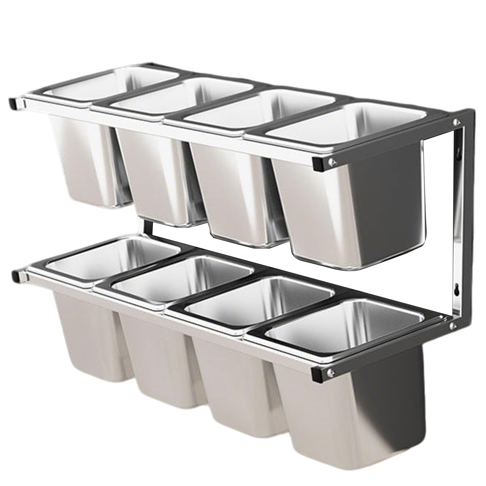 SaryEdge 2Tier Stainless Steel Pizza Topping Station With Spoons & Lids Wallmounted Spice Rack 6/8/10 Compartments For Kitchen & Restaurant Use 3Pcs,15Cm-3Pcs-,15cm-4pcs