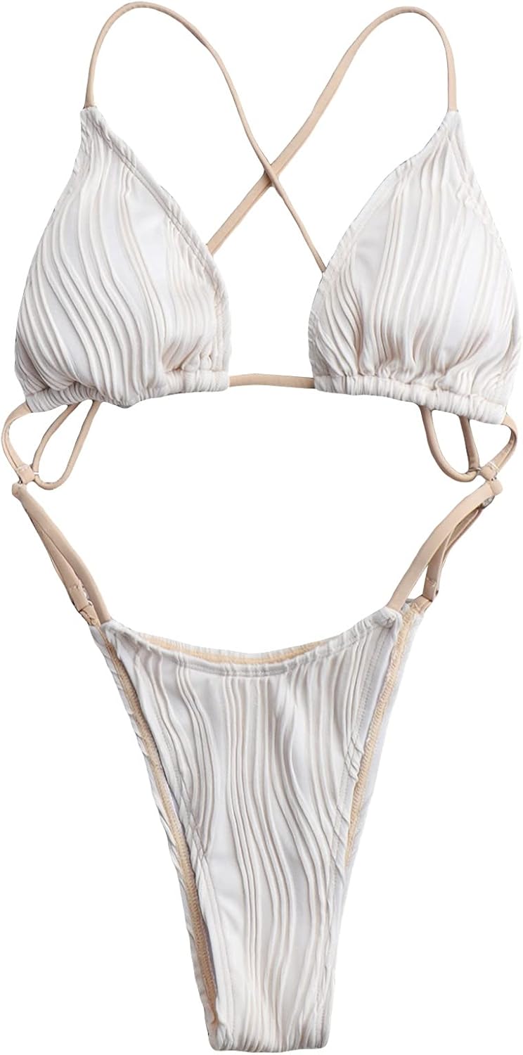 OYOANGLE Women's Sexy One Piece Swimsuit Criss Cross String Bikini Swimsuits Thong Bathing Suits