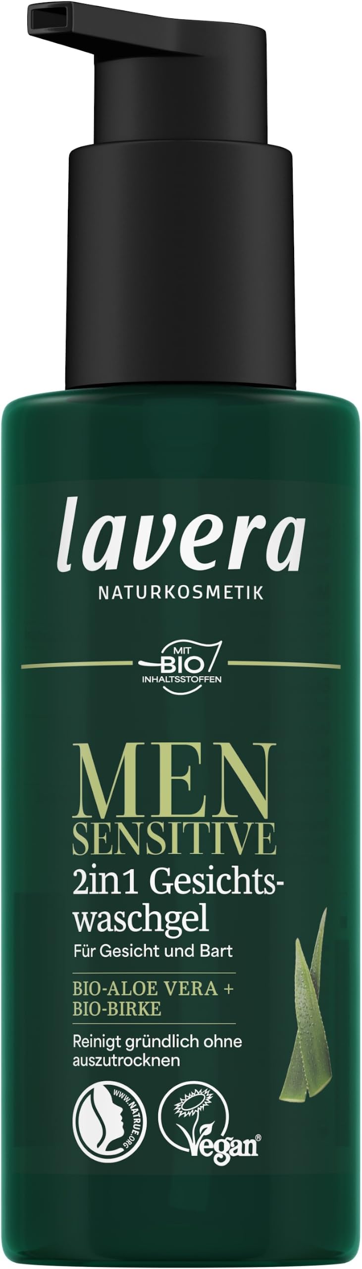 lavera Men sensitiv 2 w 1 żel do mycia twarzy – nawilżający – oczyszczanie bez wysuszania – do skóry wrażliwej – wegański – naturalny kosmetyk – 150 ml