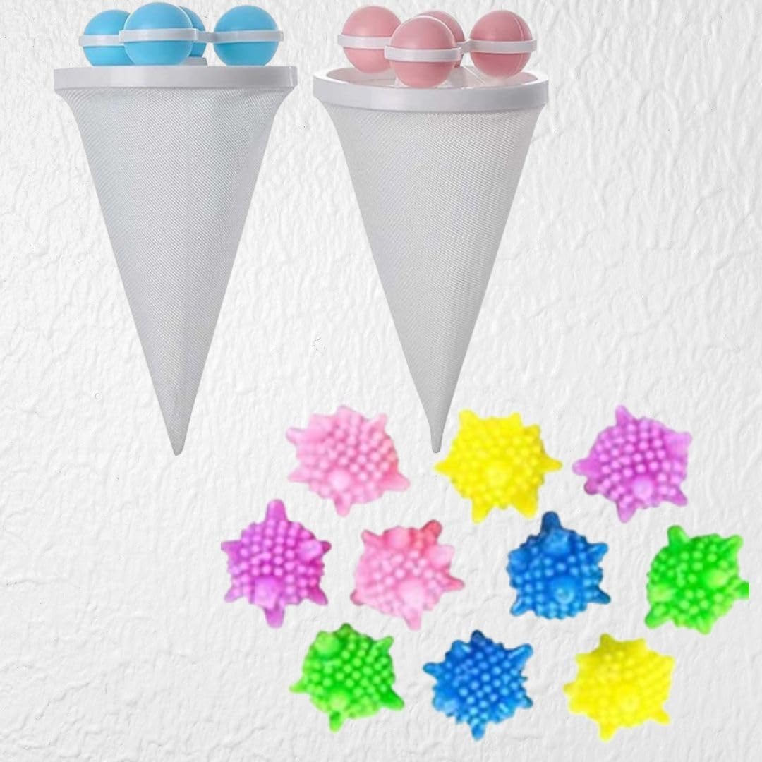 2pcs Washing Machine Floating Lint Mesh Bag Hair Filter Mesh Bags and 10pcs Cleaning with Washer Balls Laundry Balls Combo