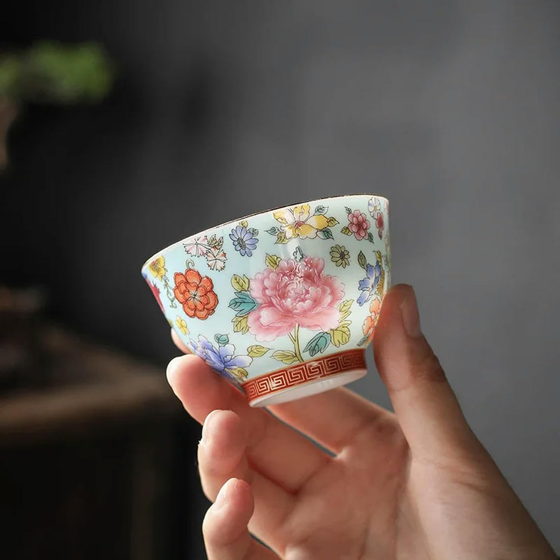 Juego de Tazas de té esmaltadas de Porcelana Blanca, Taza de té de cerámica Pintada a Mano, Sombrero de Flores, Juego de té de Kung Fu, tazón de té, 6 uds.