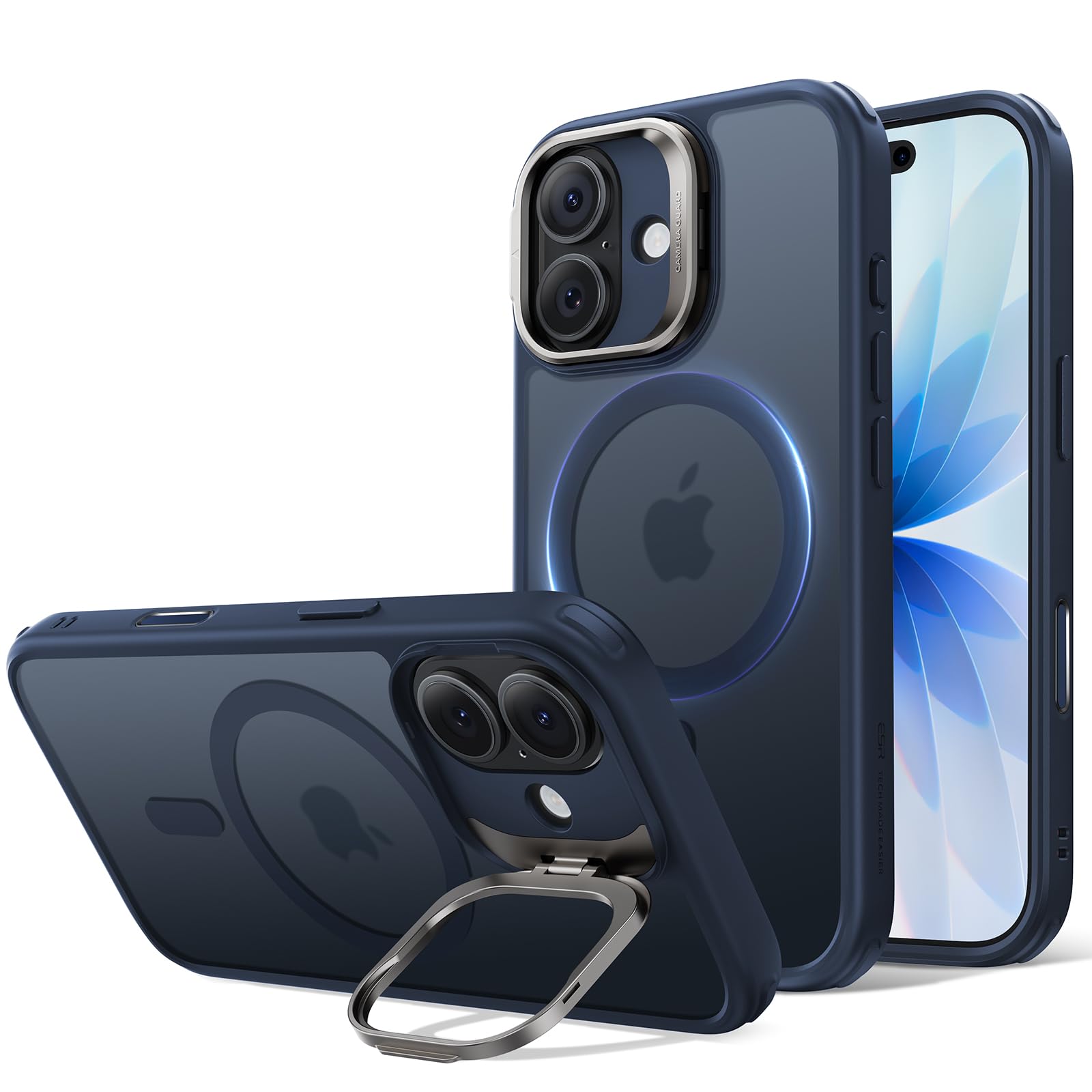 ESR for iPhone 17 Case with Stash Stand, Compatible with MagSafe, Military-Grade Drop Protection Magnetic Phone Case for iPhone 17, Scratch-Resistant Back Cover,Frosted Blue