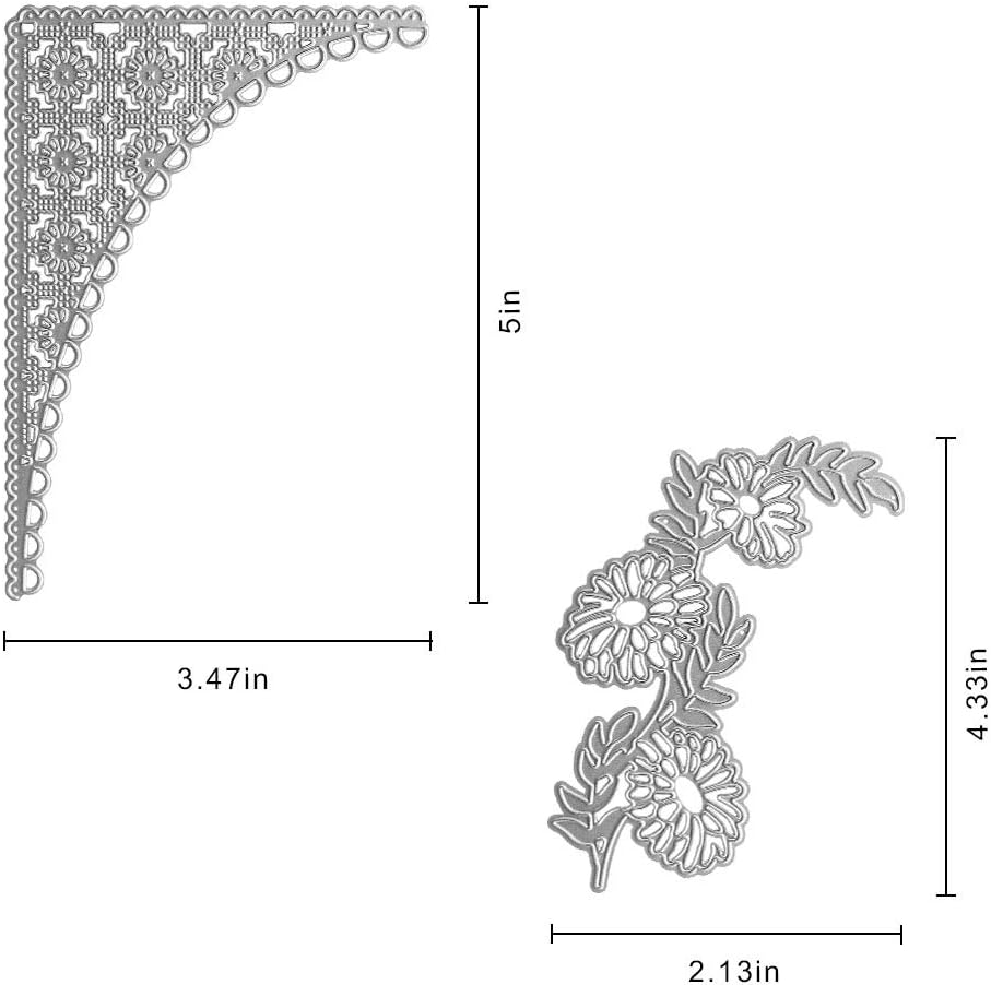 Metal Three Flower Corner Lace Cutting Dies,Flower Greeting Card Edge Corner Lace Die Cuts Embossing Stencils Template Mould for Card Making Scrapbooking and DIY Craft Album Paper Card Decor