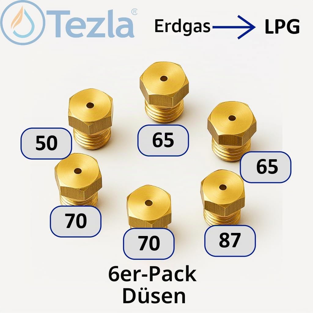 6 LPG-Düsen für Herd, Kochfeld, Butan, Calor Propangas, 1 x 50, 2 x 65, 2 x 70, 1 x 87