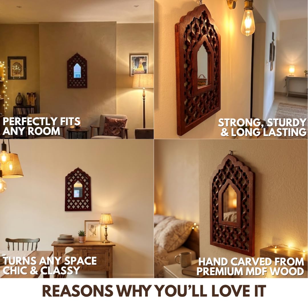 Mughal Jharokha Mirror - Handmade Wooden Wall Art -5