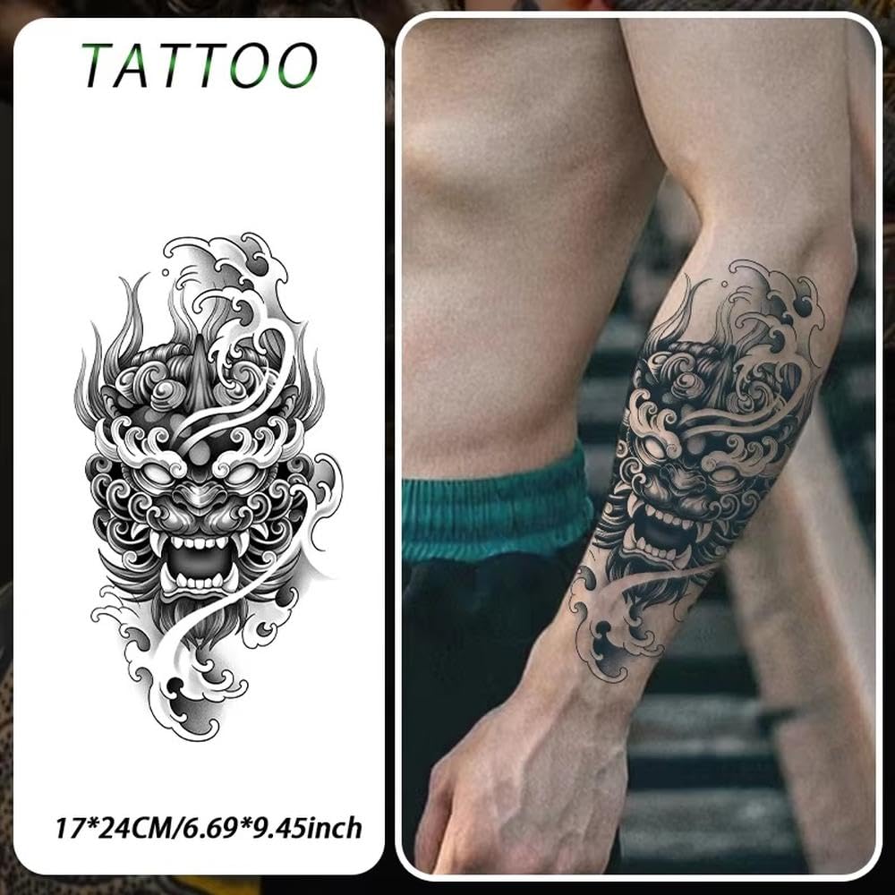 Máscara De Demonio Impermeable Tatuaje Temporal Pegatina Duradera Impermeable Realista Semipermanente(2 pcs)