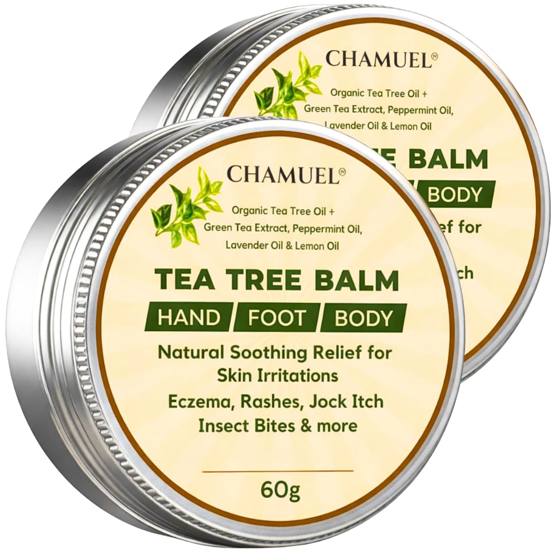 Tea Tree Oil Balm, Itchy Skin Relief for Soothing Rashes, Jock Itch, Athlete's Foot, Folliculitis, Bug Bites. Natural Formula for Dry Sensitive Skin | Safe for All Ages 2pack