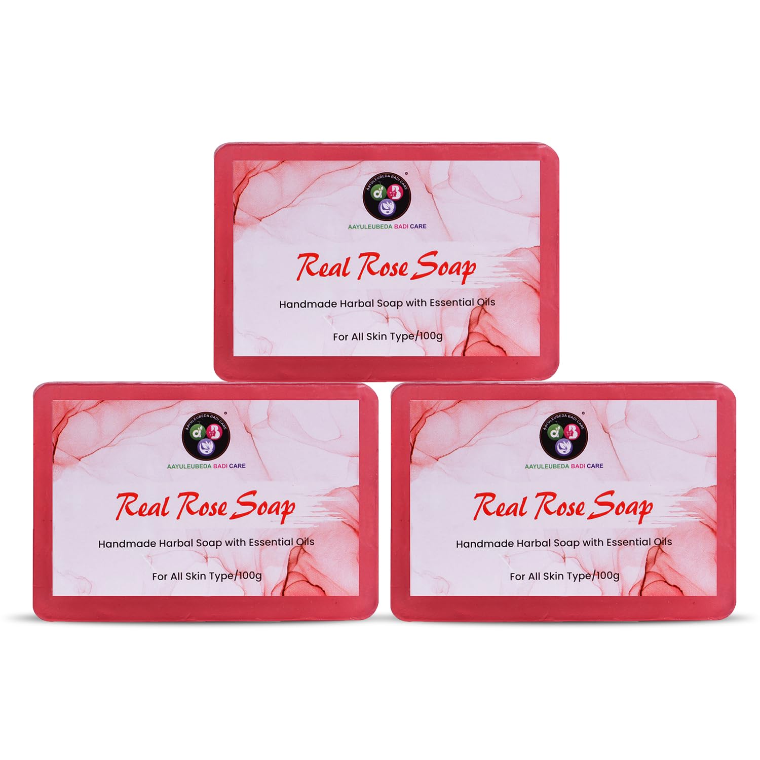 ABC Real Red Rose Soap, Handmade Herbal Soap With Essential oil & Rose Extracts,100g| Paraben-Free Moisturising Soap With Mild Fragrance for Smooth & Glowing Skin| Eco-Friendly.(Pack of 3)