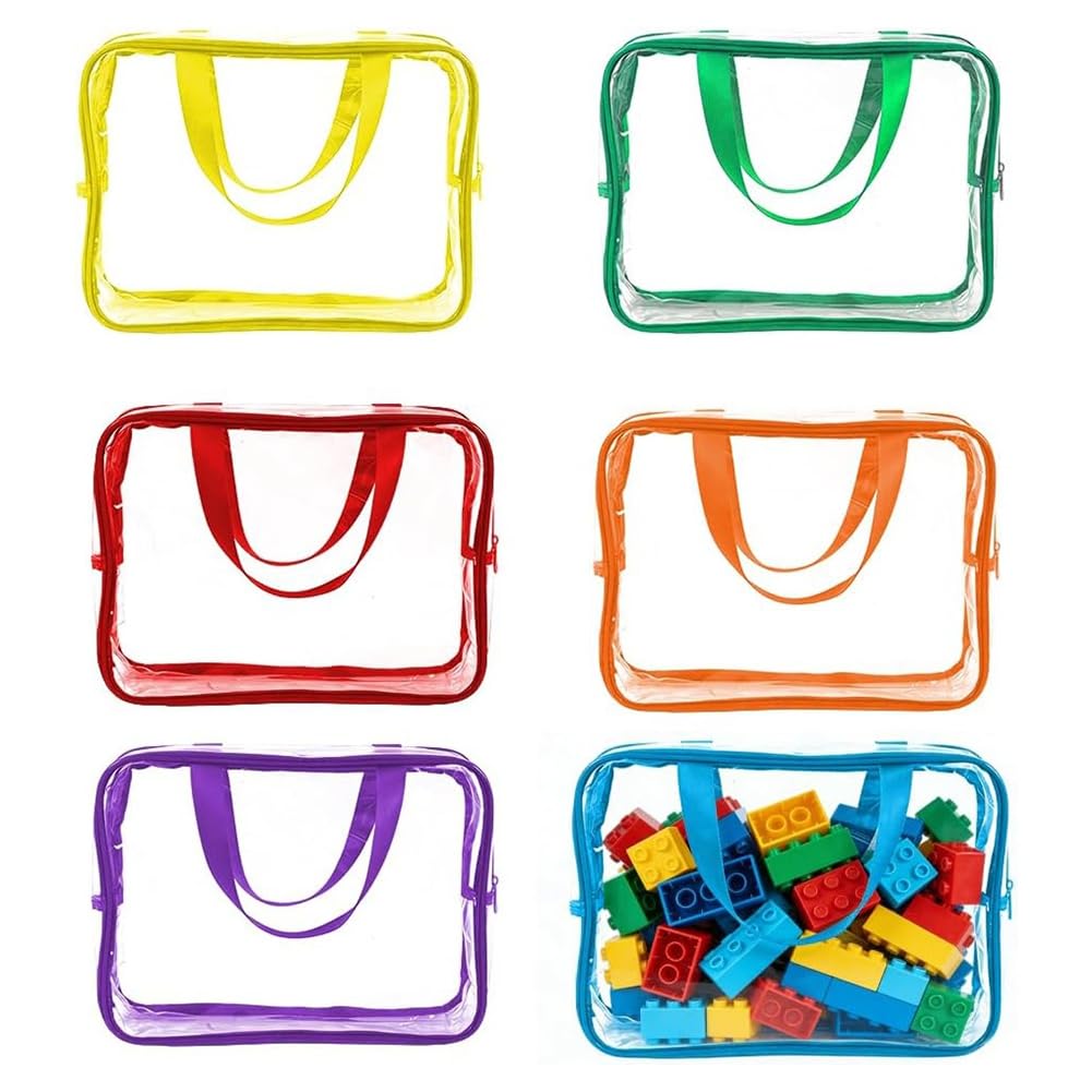 Hndhbfgrt PVC Clear Waterproof Toy Storage Bag with Zipper Handle, Organizer Pouch(30x22x10CM)- Ideal for Toys, Books, Crafts in 8 Colors