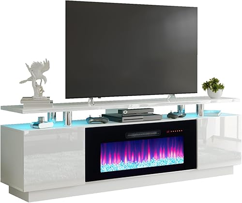 Miniatura 7 de AMERLIFE Soporte de TV con chimenea de 36 pulgadas, luces LED de centro de entretenimiento moderno de 70 pulgadas, armario de consola de TV de 2