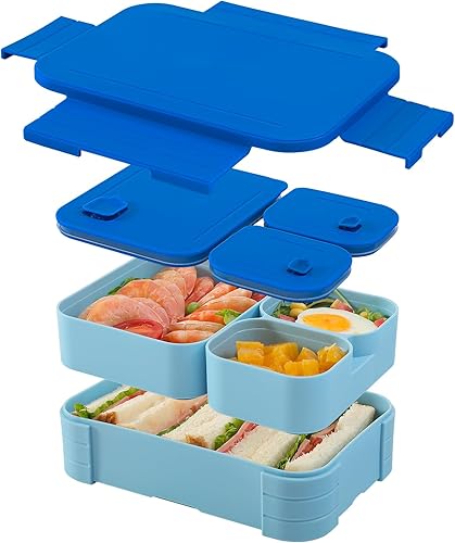 Miniatura 13 de Lonchera para niños, sin BPA, 3 en 1, a prueba de fugas, caja Bento para mochilas, apta para microondas y lavavajillas, contenedor de almacenamiento