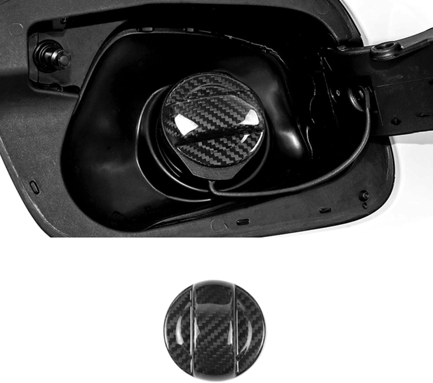 Real Carbon Fiber Car Fuel Gas Tank Cap Cover Trim Compatible with VW Audi Models (Black, Not Fit VW Golf 6)
