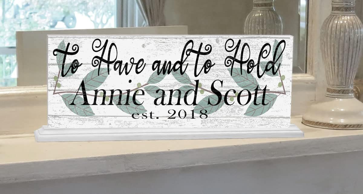 Custom Wedding Gift or Anniversary Family Established Sign Name & Est. Date for Mantel or Shelf - Solid Wood - 16.5in x 6.25in x 3in (To Have & To Hold)