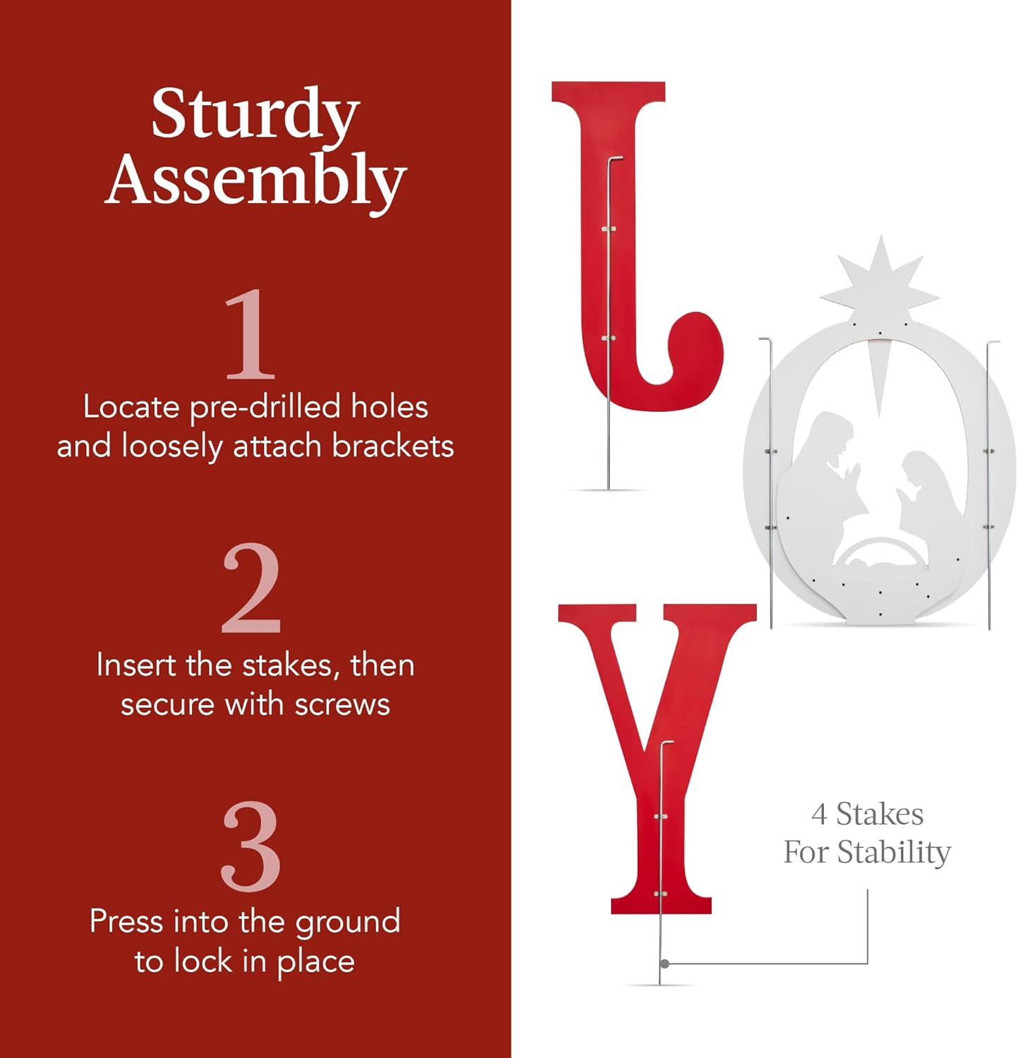 Best Choice Products 46in Outdoor JOY Christmas Nativity Decoration, 3 Piece Yard Decor Sign Holy Weather Resistant PVC Silhouette for Garden - Red/White