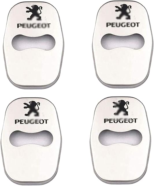 XCBW Door Lock Cover Striker Cover Striker Cover, for Peugeot 208 308 408 508 2008 3008,Car Stainless Steel Rust Protective Accessories, 4Pcs,Silver