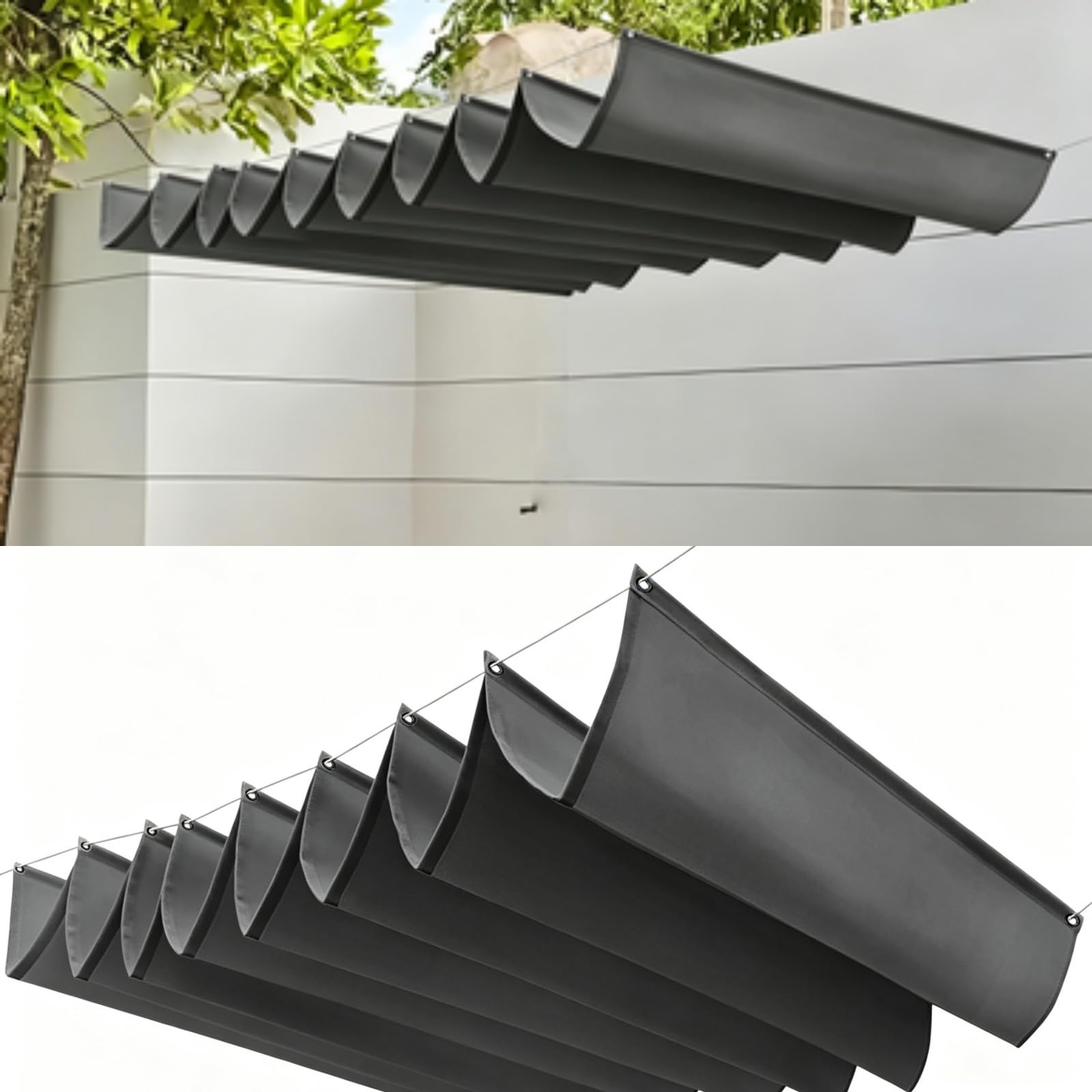 Filet d'ombrage anti-UV pour pergola, solution toile rétractable imperméable grise 145x440 cm