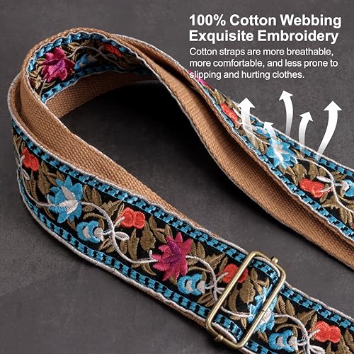 Nefelibata Guitar Strap,Jacquard Embroidery Cotton Guitar Straps with Crazy Horse Leather Ends for Bass Electric & Acoustic - Image 4