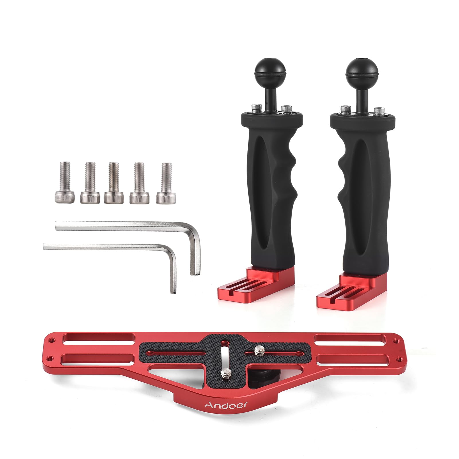 Andoer Equipo de buceo para cámara con dos asas, estabilizador de tableta subacuática de mano, soporte ajustable para cámara GoPro, Canon, Sony, Nikon, DSLR, soporte de carcasa impermeable