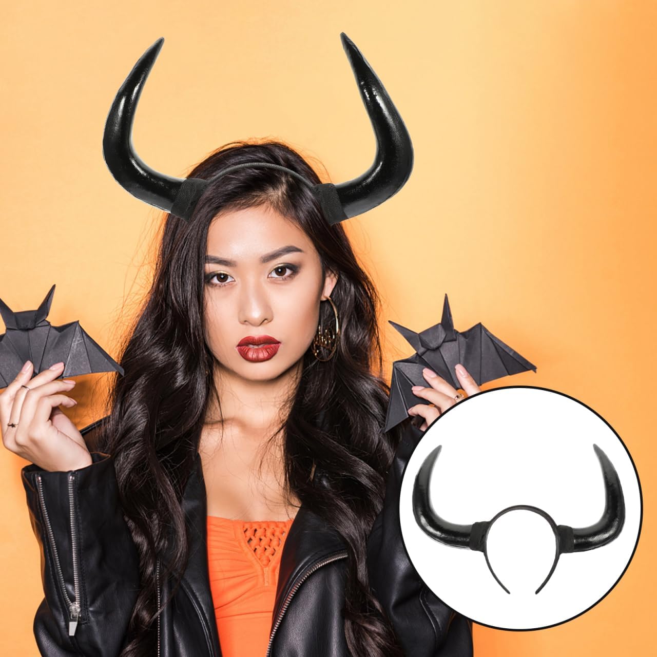 Abaodam Halloween Ox Horn Headband Horn Hair Decor Gothic Devil Horns Headdress Cosplay Party Costume Accessory