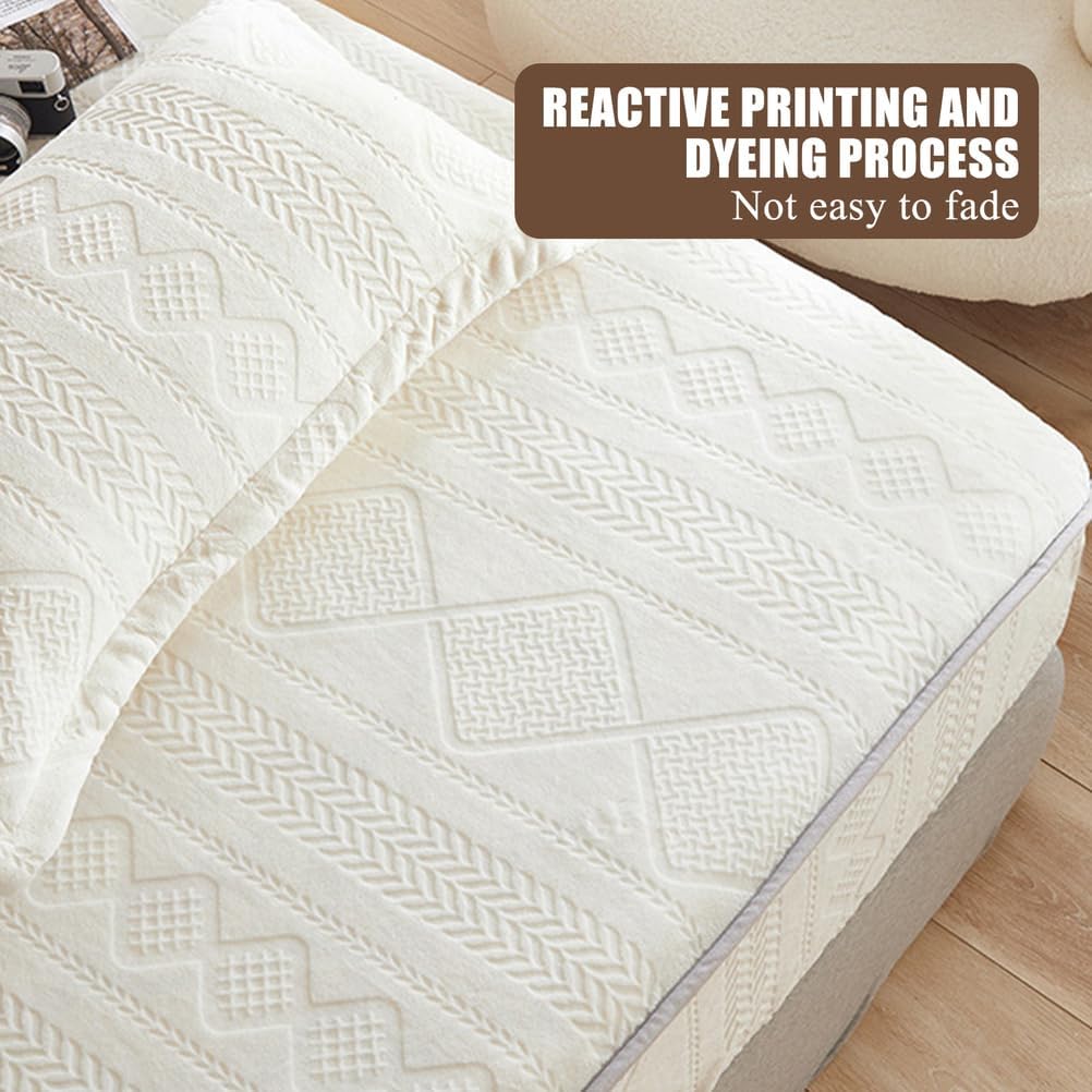 Beigea,180x200cmKING,LDLCYCN Velvet Fitted Sheet Warm Mattress Protector Soft Mattress Cover Bed Cover for Winter 11" Deep Pocket Breathable Mattress Pad Non-Slip Cover Mattress Topper Washable