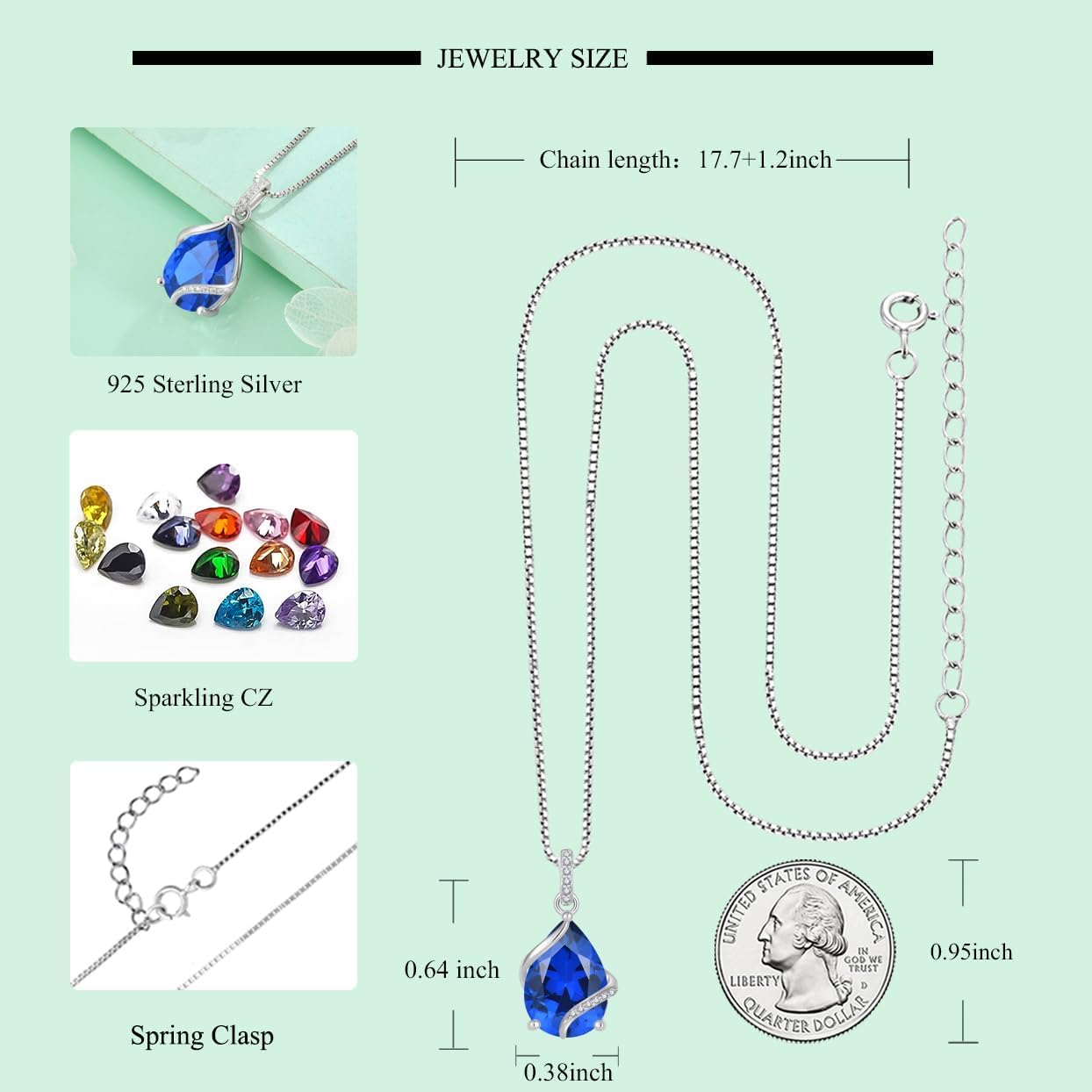 STARCHENIE 925 Sterling Silver Necklaces for Women Pear Cut Birthstone Pendant Necklace Jewelry Gift - Image 6