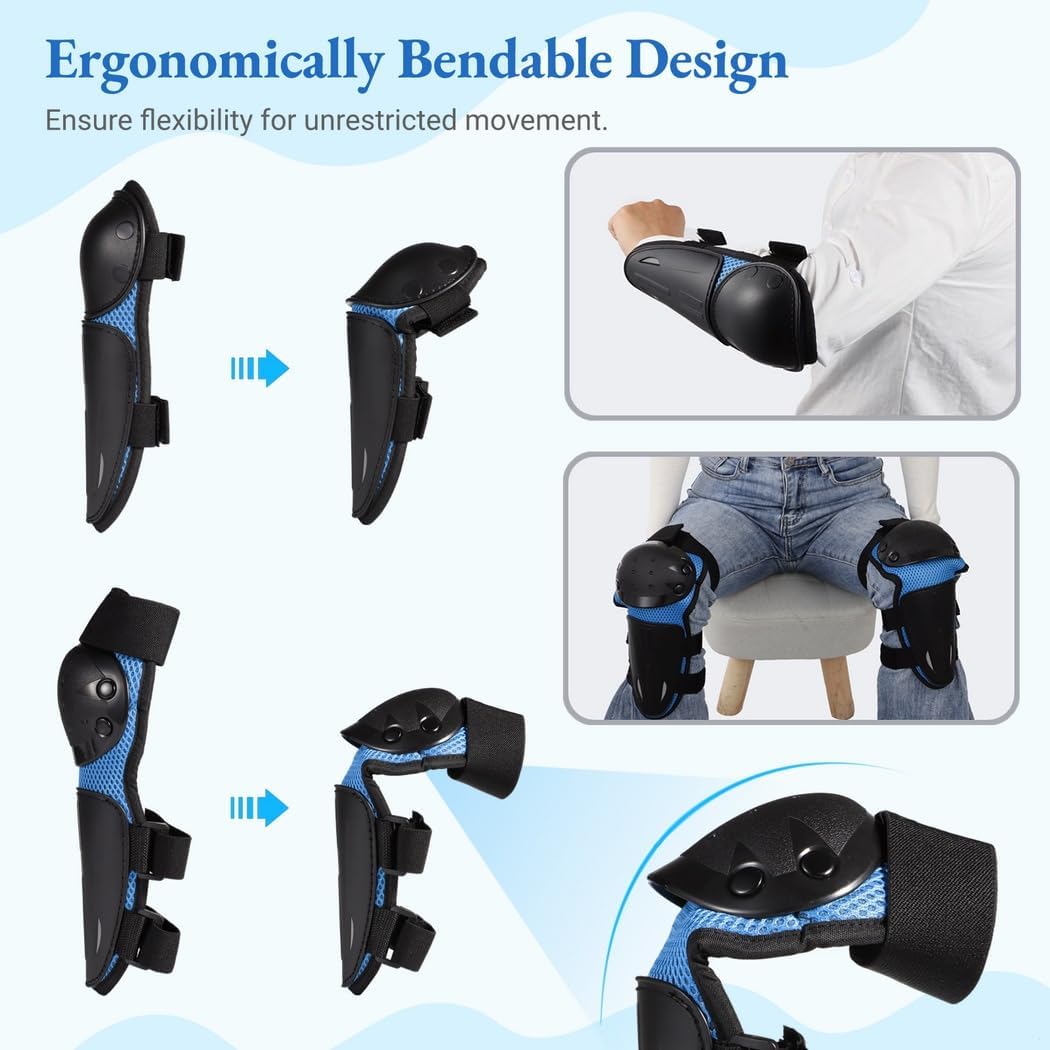 4-Piece Adjustable Knee and Elbow Pads for Youths, Protective Gear for Dirt, Motocross, Skateboarding, and More