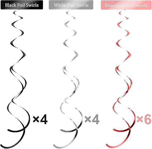 Miniatura 5 de Blulu Decoraciones de fiesta de cumpleaños número 21, pancartas de cumpleaños número 21, remolinos colgantes de oro rosa, decoraciones de techo,