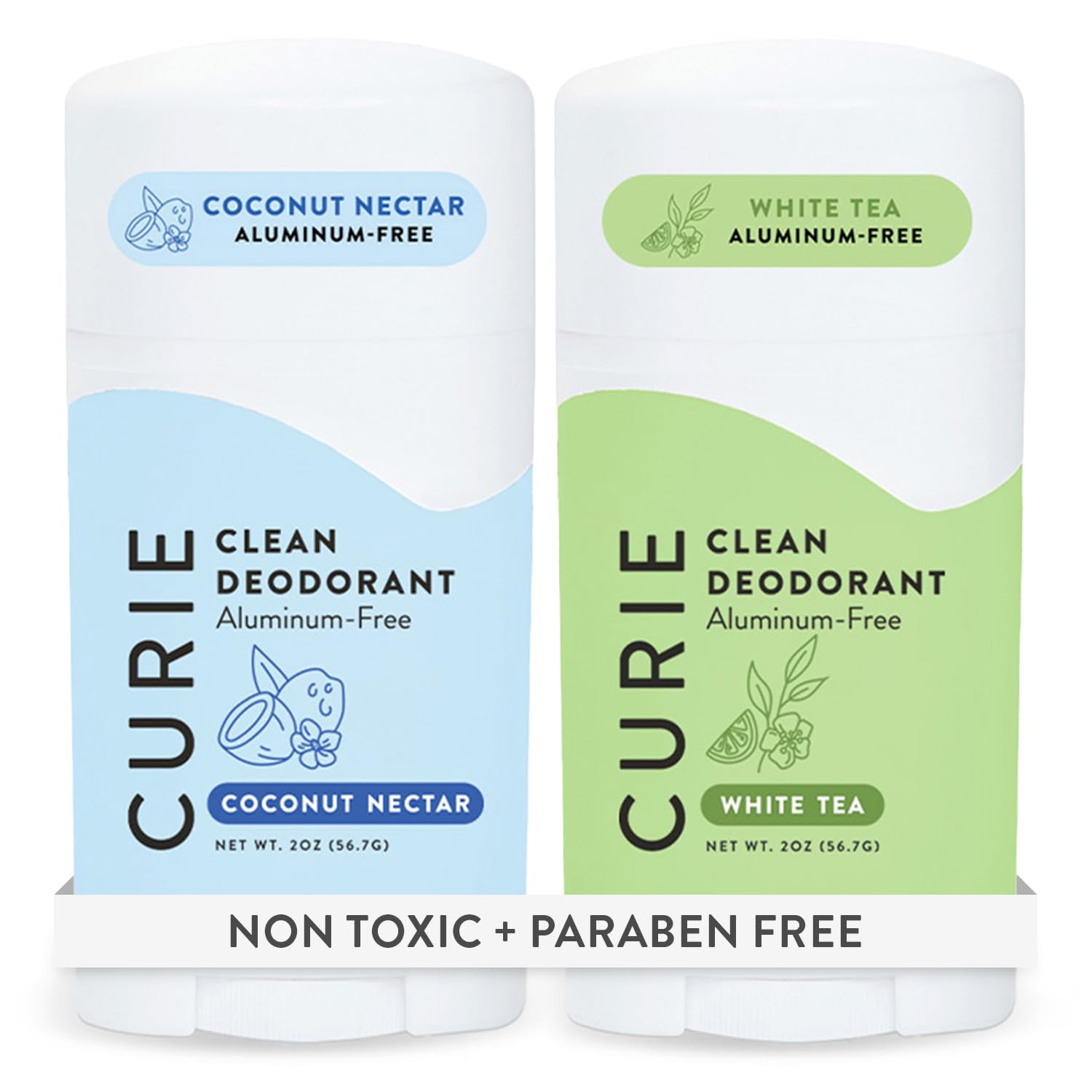Curie Aluminum Free Deodorant - Coconut Nectar + White Tea - Natural Deodorant, Paraben Free, Cruelty Free, Non-Toxic, Vegan (2pk)