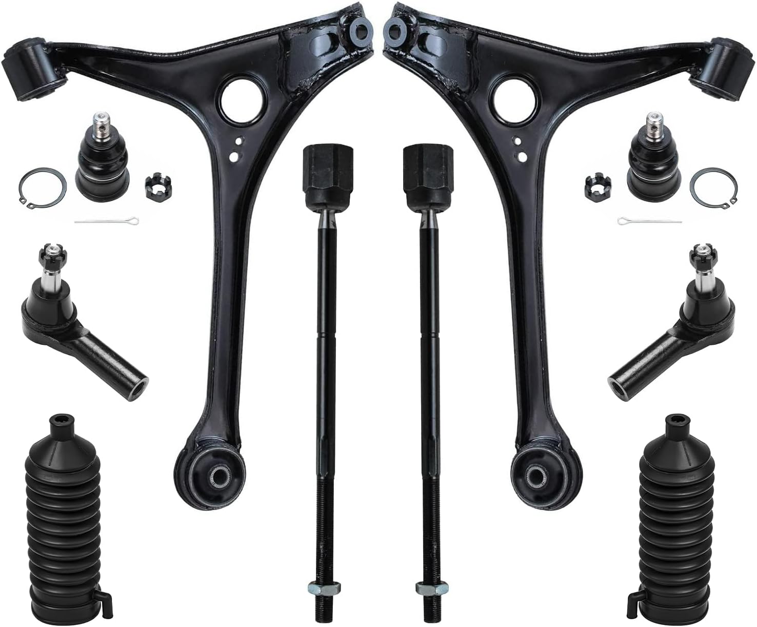 Detroit Axle - 10pc Front End Kit for Ford 98-07 Taurus, 98-05 Mercury Sable, 2 Lower Control Arms 4 Tie Rods 2 Lower Ball Joints 2 Boots 1998 1999 2000 2001 2002 2003 2004 2005 2006 2007 Replacement
