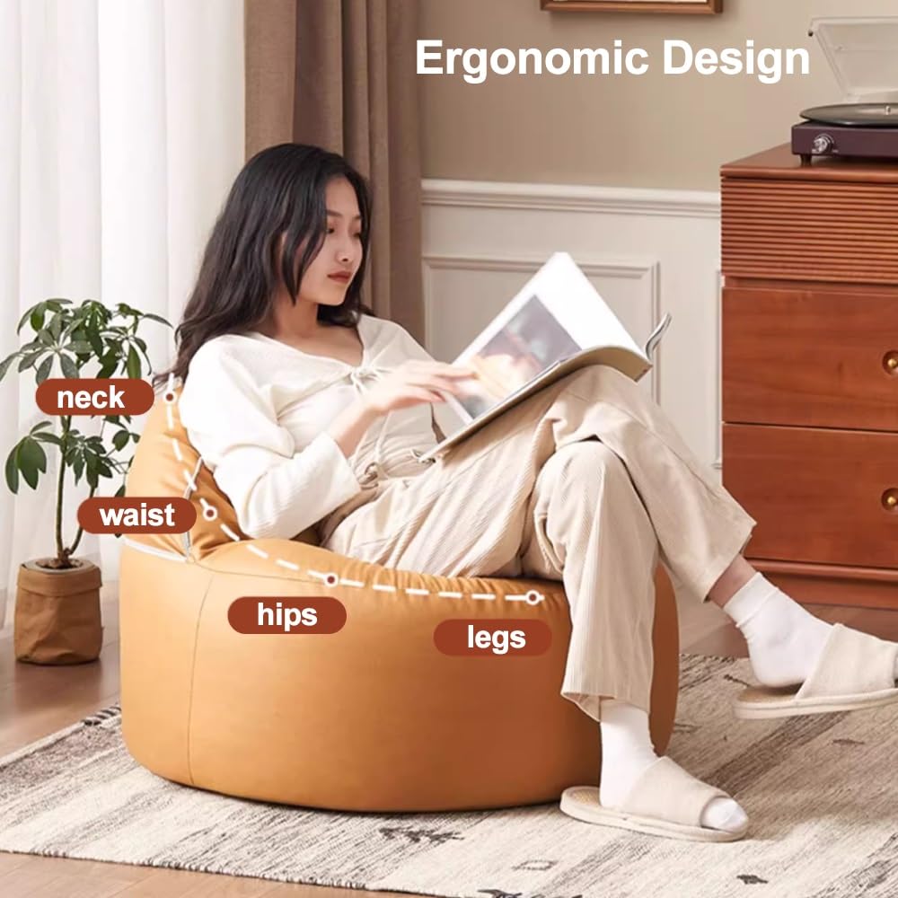 Bean Bag Sofa Cover (No Filler) Leisure Bean Bag Sofa Living Room Balcony Small Sofa PU Leather Home Leisure Single Couch Living Room Bedroom Beanbag Chair Lazy Lounger Cover