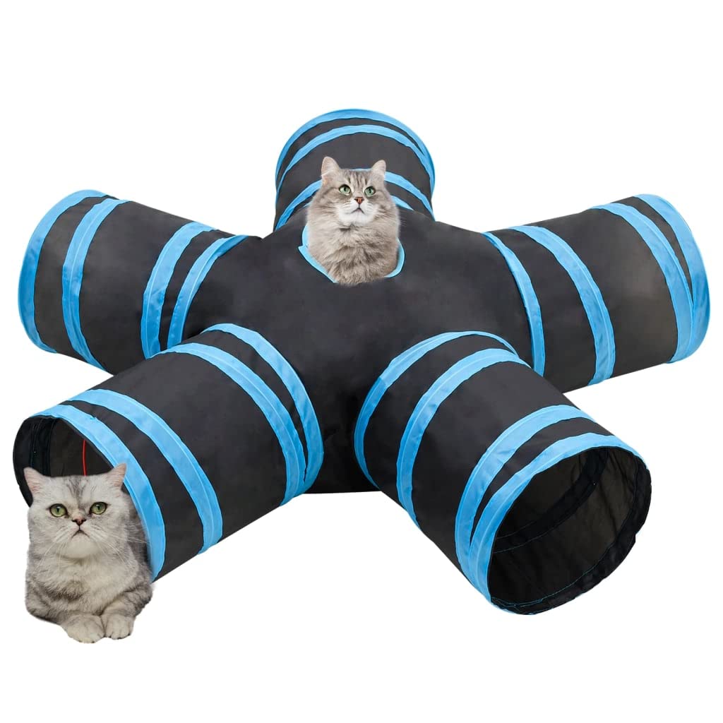 Túnel para gatos de 5 vías, color negro y azul, 25 cm, poliéster, para conejos pequeños, cachorros, hurones, cobayas LH481271