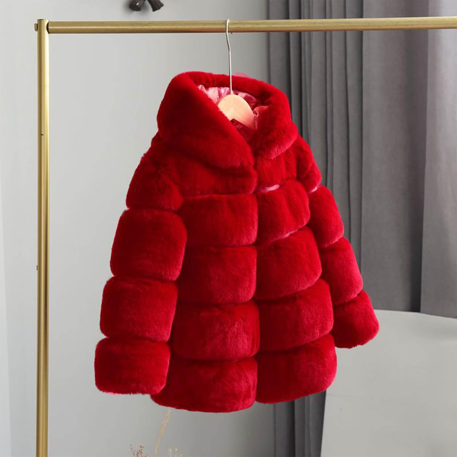 Toddler Girl Jacket Winter Warm Fluffy Plush Faux Fur Jackets Long Sleeve Hooded Coats Thicken Thermal Kids Outerwear