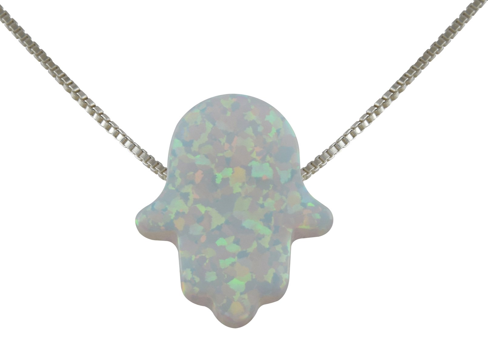 aJudaicaCreated Fire Opal Hamsa Hand Necklace Opal Pendant with Sterling Silver Chain