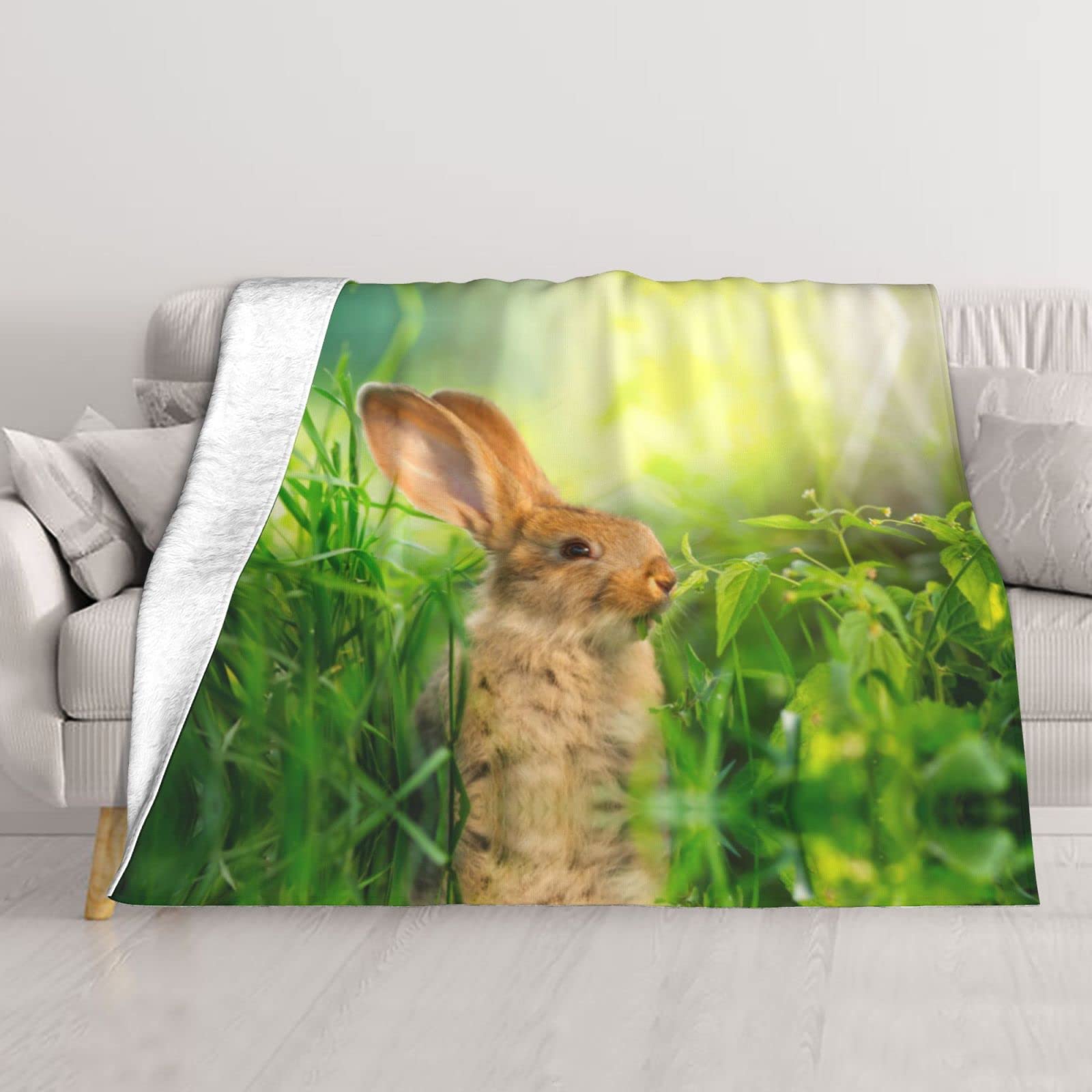 Couverture de lit imprimée lapin de Pâques plaid canapé double couche doux