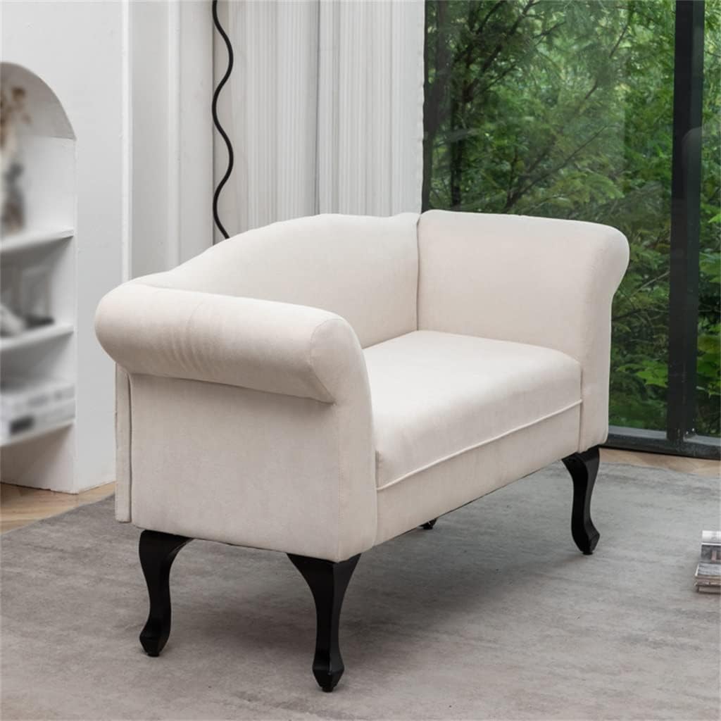 2 Seat Sofa, Couch Lounge Bed with Wooden Legs, Upholstered Linen Fabric Loveseat & Armrest Chair for Bedroom