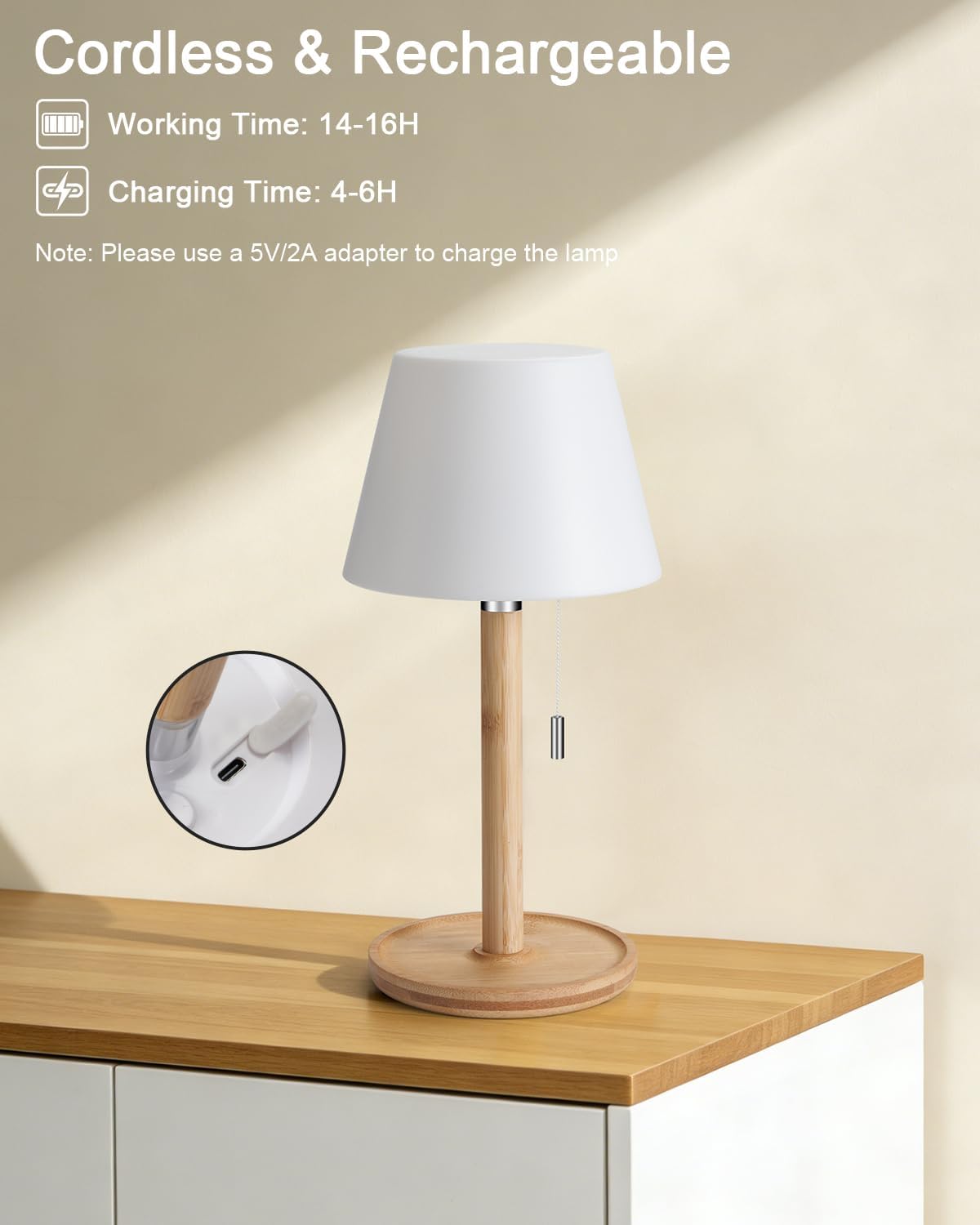 Shower Lamp Waterproof, Small Cordless Table Lamp Rechargeable Outdoor Table Lamp with 3 Color Temperatures, Battery Powered LED Night Light for Bedroom Bathroom Patio Camping Restaurant - Image 3