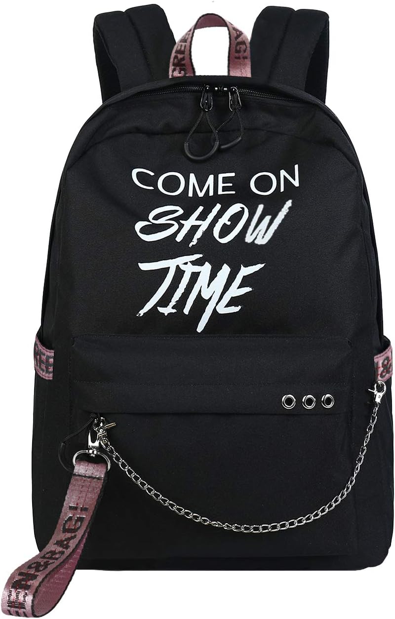 mygreenGirls Fashion School Bag Backpack Bookbag with Hanging Ribbon Embroidery, Metal Chain and Special Luminous Effect at Night