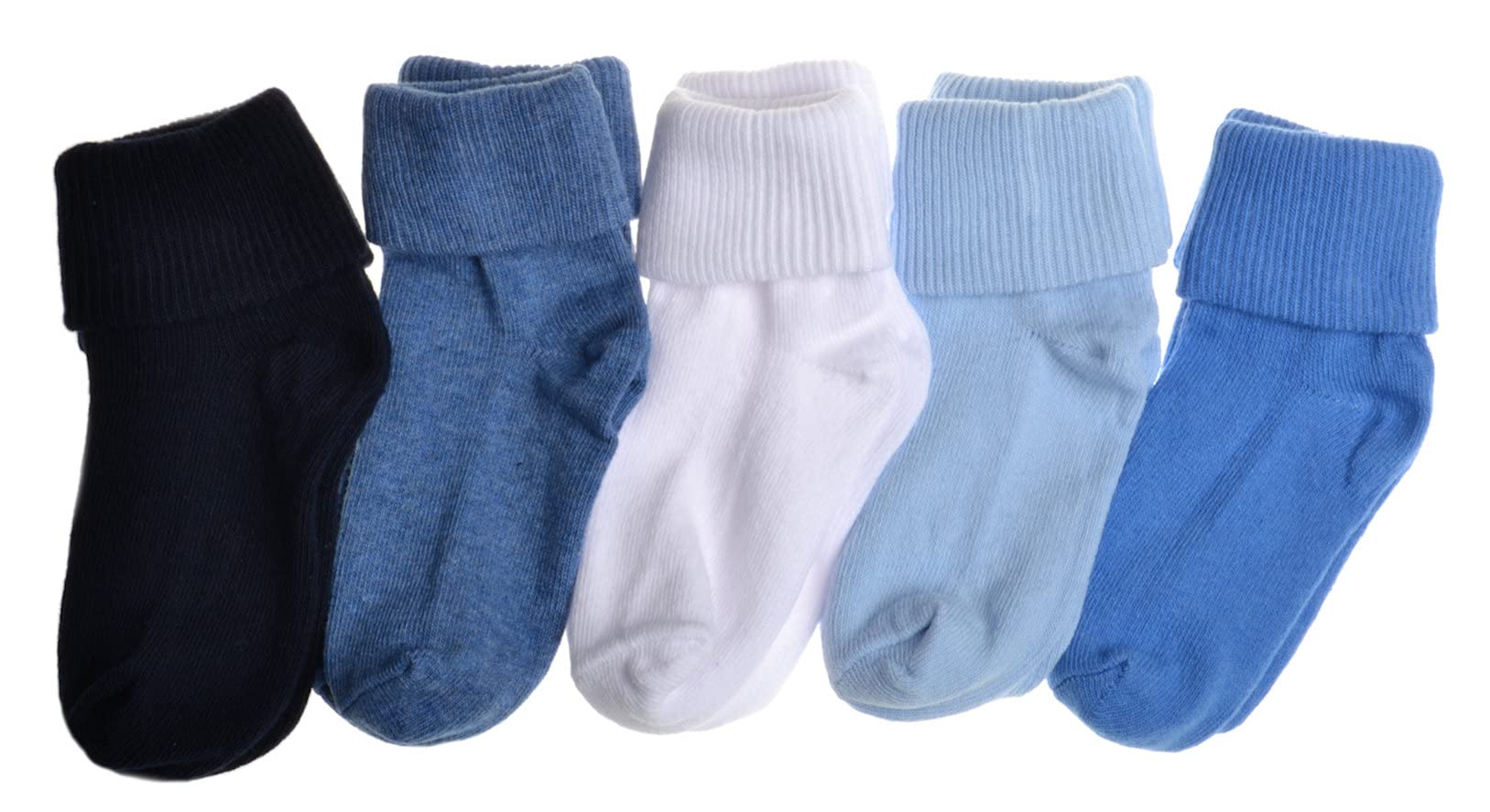 Wb Socks Blue 5 Pairs Of Plain Baby Socks - Roll Top Socks