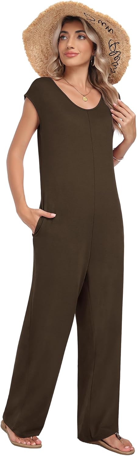 LILBETTER Summer Dressy Jumpsuits for Women One Piece Cap Sleeve Casual Outfits Overalls Wide Leg Rompers with Pockets - Image 4