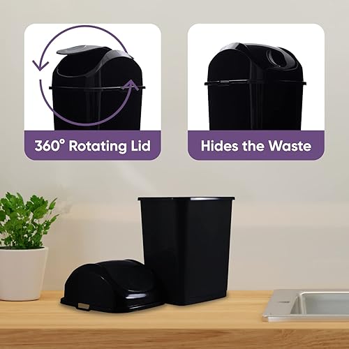 Miniatura 7 de Superio Mini basurero de escritorio con tapa superior giratoria, portátil, de plástico, para encimera, escritorio, tocador de maquillaje, baño,